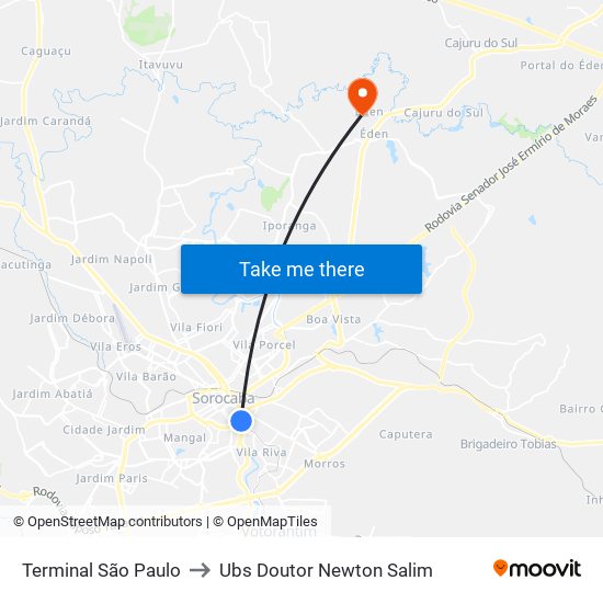 Terminal São Paulo to Ubs Doutor Newton Salim map
