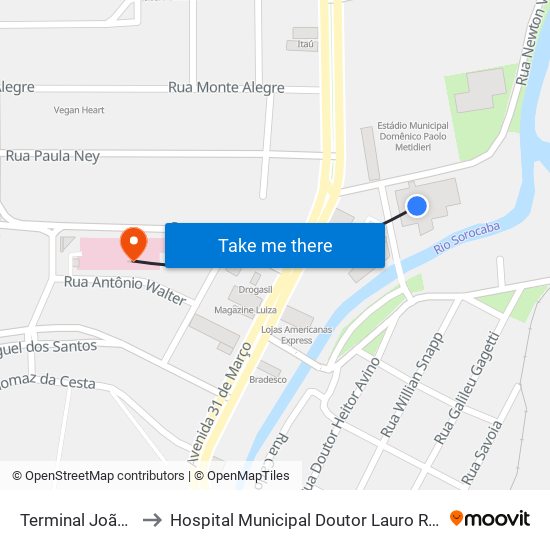 Terminal João Souto to Hospital Municipal Doutor Lauro Roberto Fogaça map