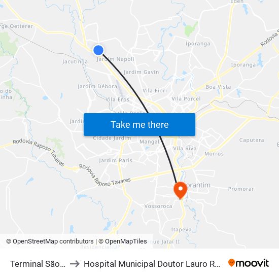 Terminal São Bento to Hospital Municipal Doutor Lauro Roberto Fogaça map