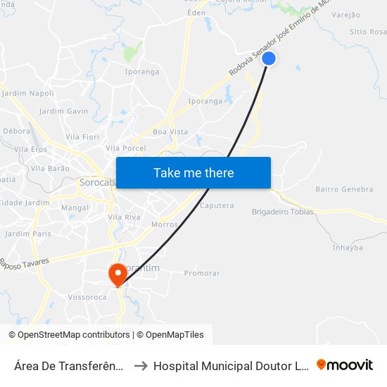 Área De Transferência Aparecidinha to Hospital Municipal Doutor Lauro Roberto Fogaça map