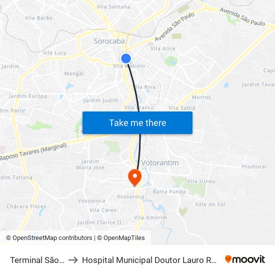 Terminal São Paulo to Hospital Municipal Doutor Lauro Roberto Fogaça map
