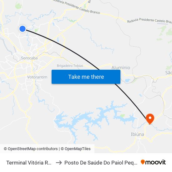 Terminal Vitória Régia to Posto De Saúde Do Paiol Pequeno map