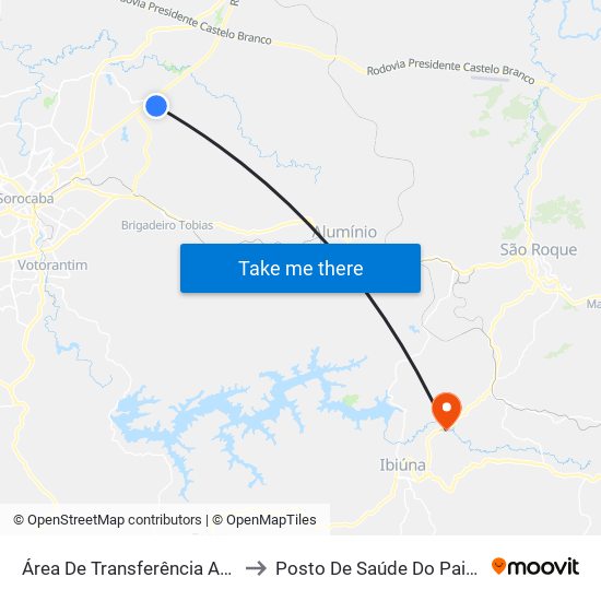 Área De Transferência Aparecidinha to Posto De Saúde Do Paiol Pequeno map