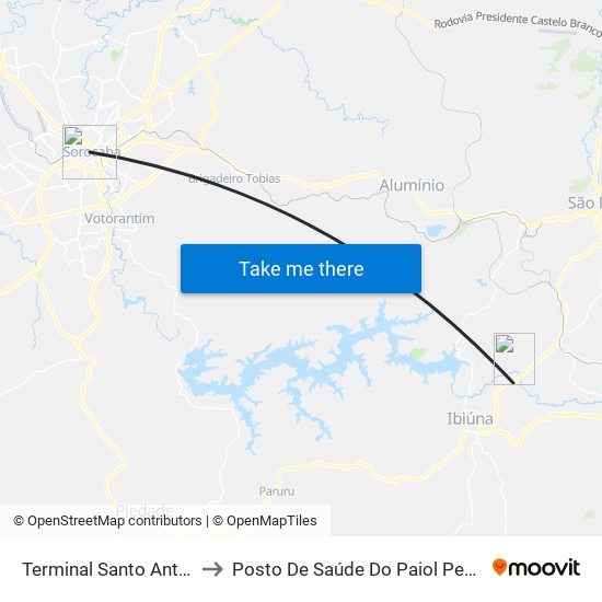 Terminal Santo Antônio to Posto De Saúde Do Paiol Pequeno map