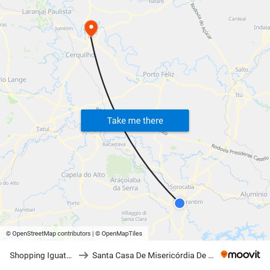Shopping Iguatemi to Santa Casa De Misericórdia De Tietê map