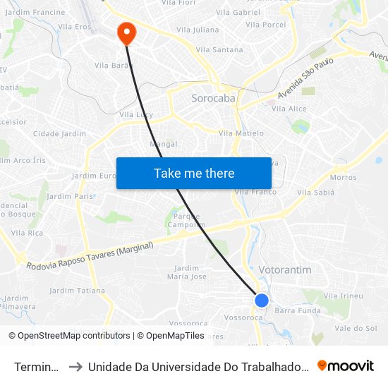 Terminal João Souto to Unidade Da Universidade Do Trabalhador Empreendedor E Negócios (Uniten) - Mauro Firmino map