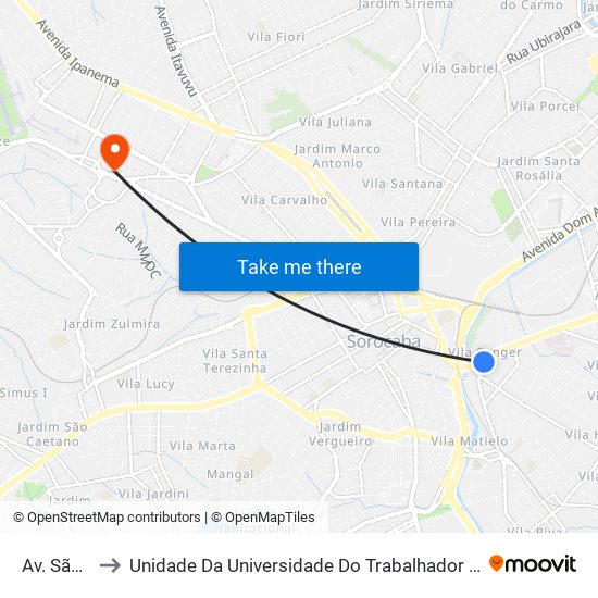 Av. São Paulo, 104 to Unidade Da Universidade Do Trabalhador Empreendedor E Negócios (Uniten) - Mauro Firmino map