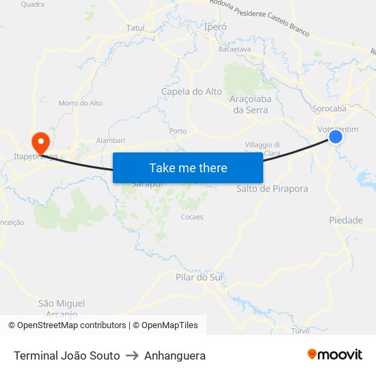 Terminal João Souto to Anhanguera map