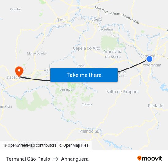 Terminal São Paulo to Anhanguera map