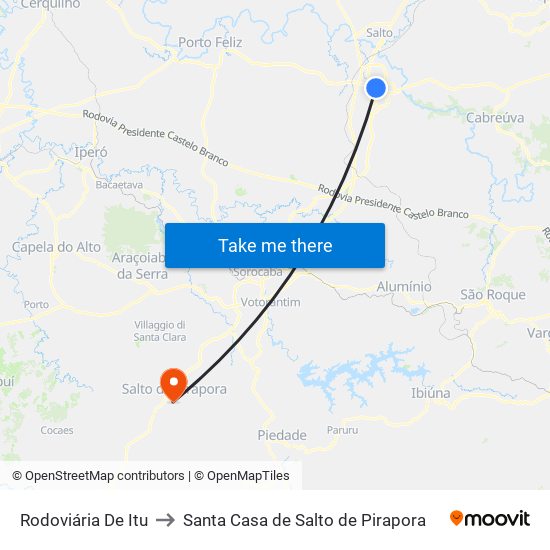 Rodoviária De Itu to Santa Casa de Salto de Pirapora map