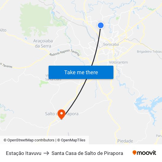 Estação Itavuvu to Santa Casa de Salto de Pirapora map