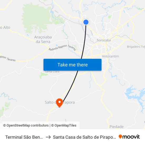 Terminal São Bento to Santa Casa de Salto de Pirapora map