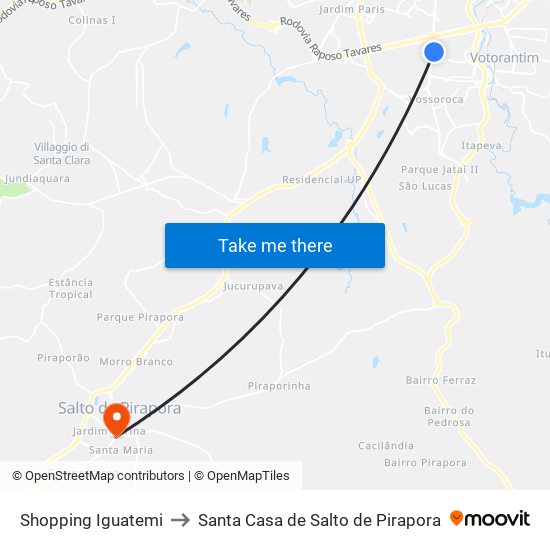Shopping Iguatemi to Santa Casa de Salto de Pirapora map