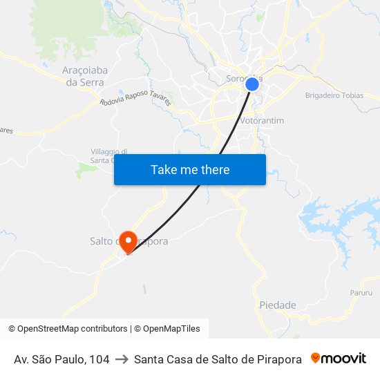 Av. São Paulo, 104 to Santa Casa de Salto de Pirapora map