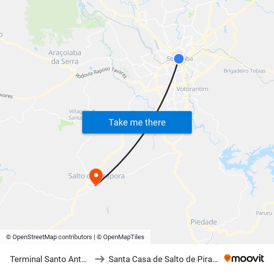 Terminal Santo Antônio to Santa Casa de Salto de Pirapora map