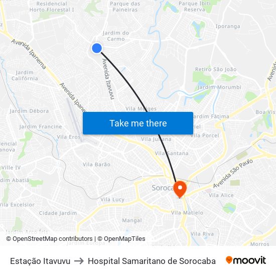 Estação Itavuvu to Hospital Samaritano de Sorocaba map