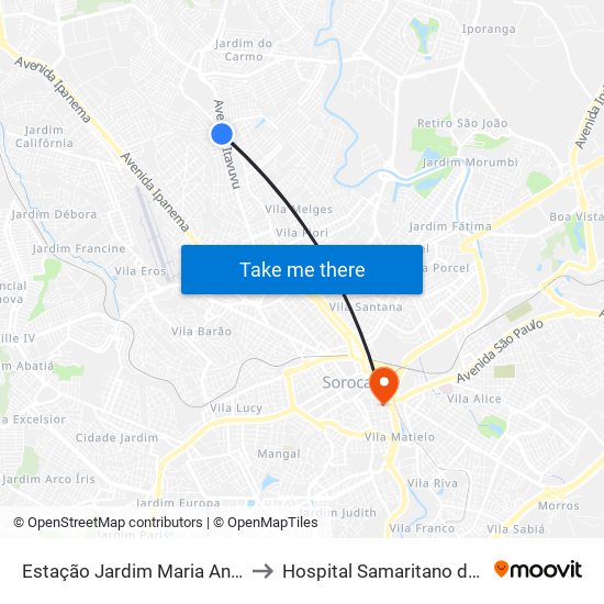 Estação Jardim Maria Antônia Prado to Hospital Samaritano de Sorocaba map