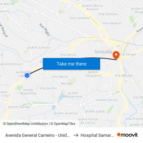Avenida General Carneiro - Unidade Pré-Hospitalar Da Zona Oeste to Hospital Samaritano de Sorocaba map
