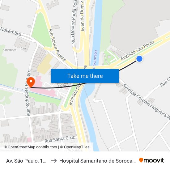 Av. São Paulo, 104 to Hospital Samaritano de Sorocaba map