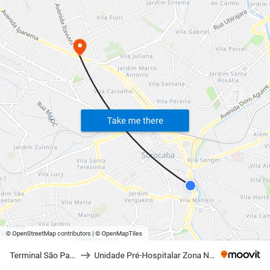 Terminal São Paulo to Unidade Pré-Hospitalar Zona Norte map