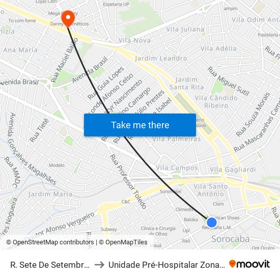 R. Sete De Setembro, 26 to Unidade Pré-Hospitalar Zona Norte map