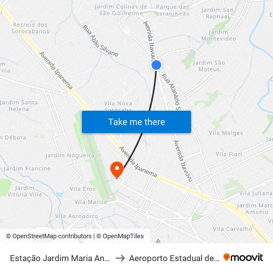 Estação Jardim Maria Antônia Prado to Aeroporto Estadual de Sorocaba map
