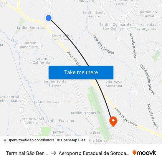 Terminal São Bento to Aeroporto Estadual de Sorocaba map