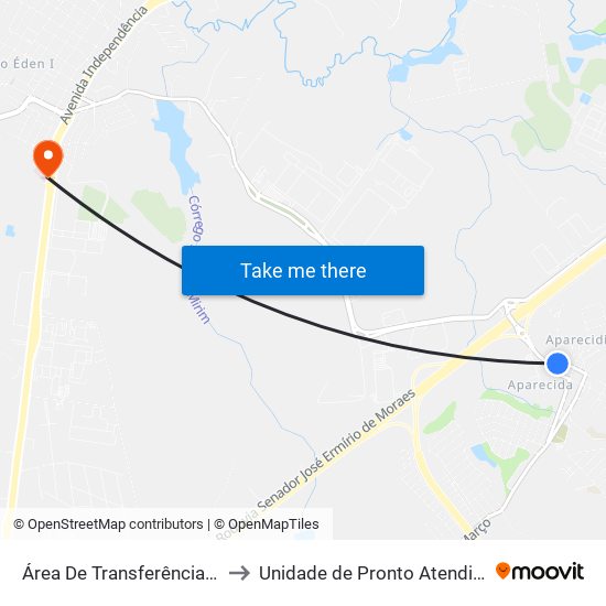 Área De Transferência Aparecidinha to Unidade de Pronto Atendimento do Éden map