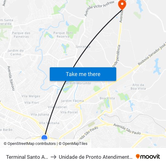 Terminal Santo Antônio to Unidade de Pronto Atendimento do Éden map