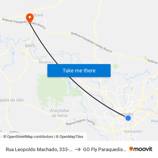 Rua Leopoldo Machado, 333-459 to GO Fly Paraquedismo map