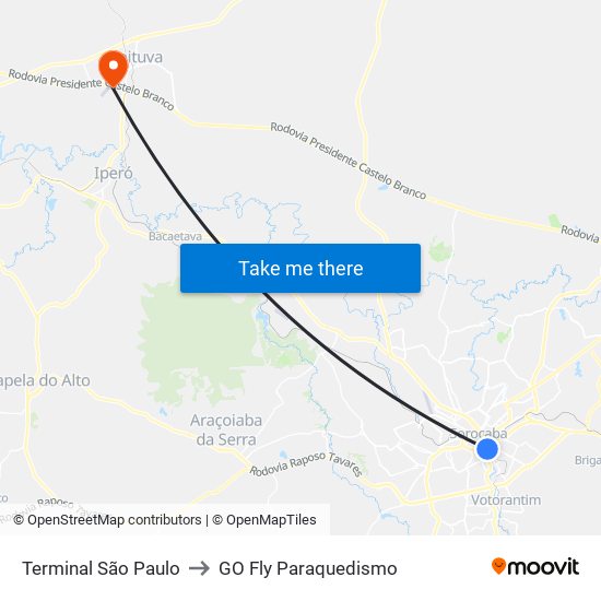 Terminal São Paulo to GO Fly Paraquedismo map