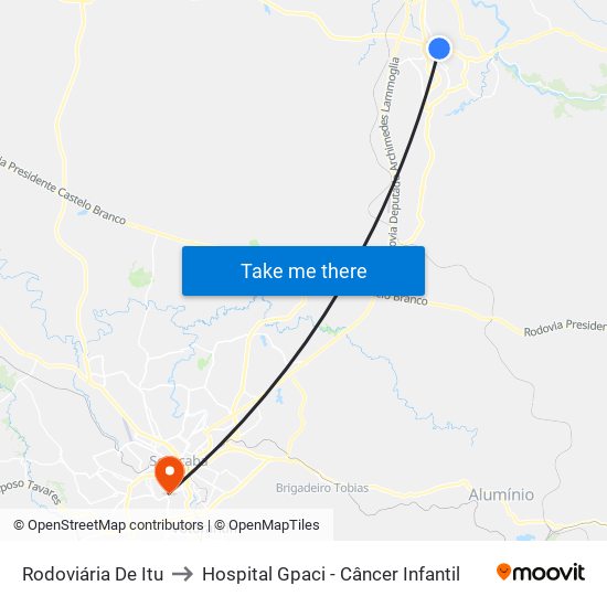 Rodoviária De Itu to Hospital Gpaci - Câncer Infantil map