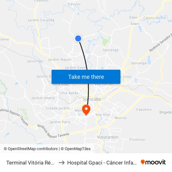 Terminal Vitória Régia to Hospital Gpaci - Câncer Infantil map