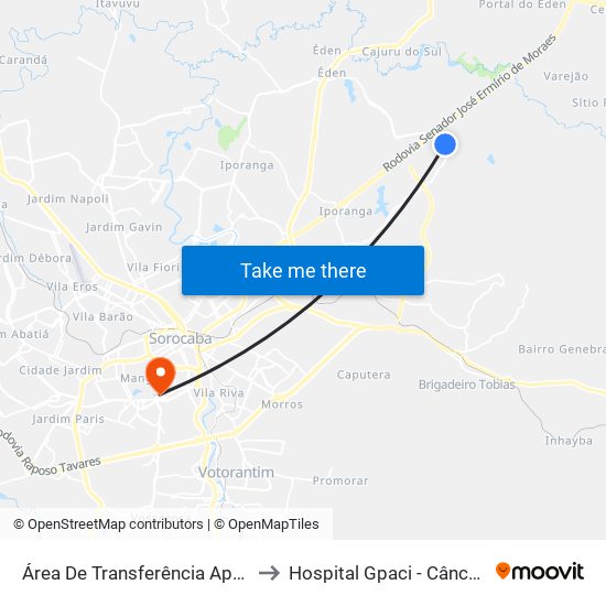 Área De Transferência Aparecidinha to Hospital Gpaci - Câncer Infantil map