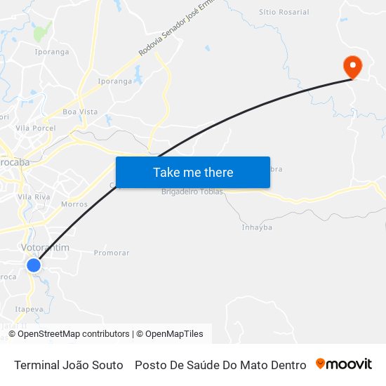 Terminal João Souto to Posto De Saúde Do Mato Dentro map