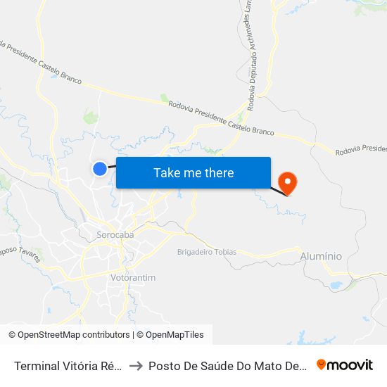 Terminal Vitória Régia to Posto De Saúde Do Mato Dentro map