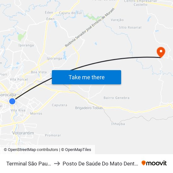 Terminal São Paulo to Posto De Saúde Do Mato Dentro map