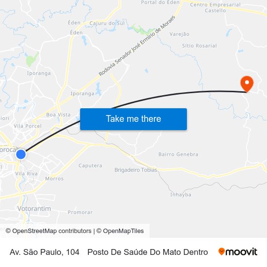 Av. São Paulo, 104 to Posto De Saúde Do Mato Dentro map