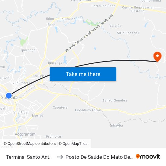 Terminal Santo Antônio to Posto De Saúde Do Mato Dentro map