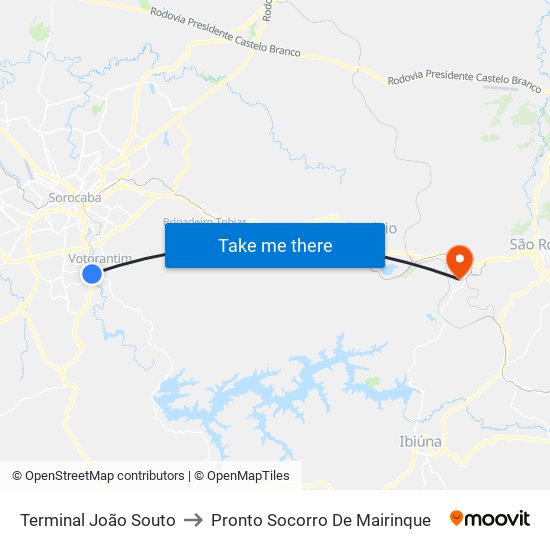 Terminal João Souto to Pronto Socorro De Mairinque map