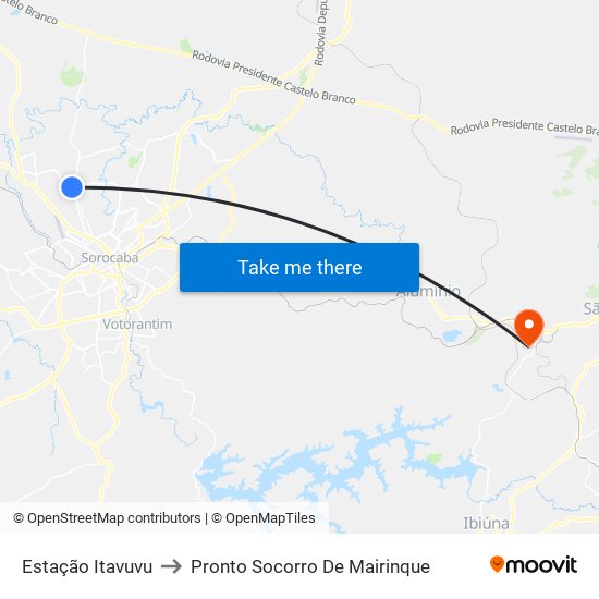 Estação Itavuvu to Pronto Socorro De Mairinque map