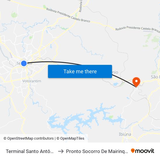 Terminal Santo Antônio to Pronto Socorro De Mairinque map