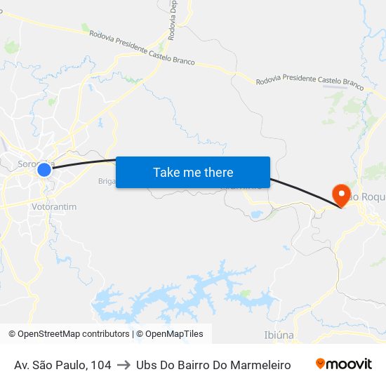 Av. São Paulo, 104 to Ubs Do Bairro Do Marmeleiro map