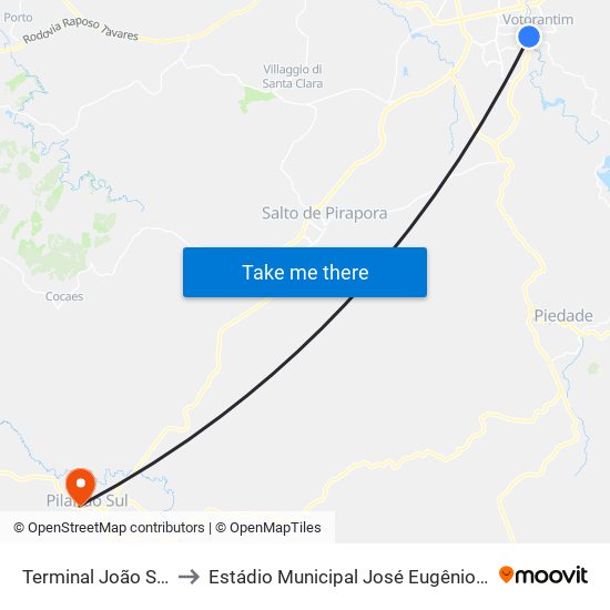 Terminal João Souto to Estádio Municipal José Eugênio Pereira map