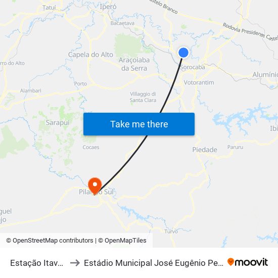 Estação Itavuvu to Estádio Municipal José Eugênio Pereira map