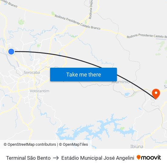 Terminal São Bento to Estádio Municipal José Angelini map