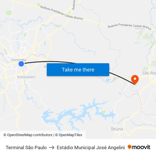 Terminal São Paulo to Estádio Municipal José Angelini map