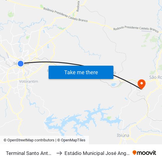 Terminal Santo Antônio to Estádio Municipal José Angelini map