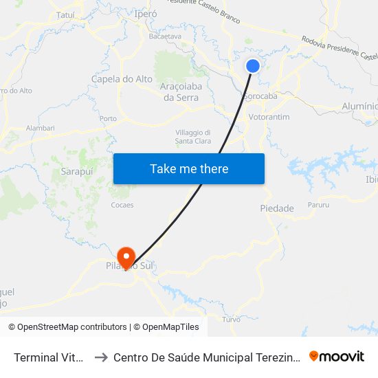 Terminal Vitória Régia to Centro De Saúde Municipal Terezinha De Moraes Arsilla map