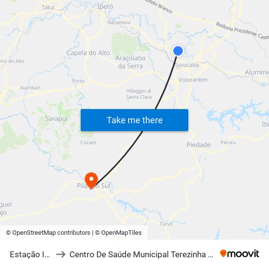 Estação Itavuvu to Centro De Saúde Municipal Terezinha De Moraes Arsilla map